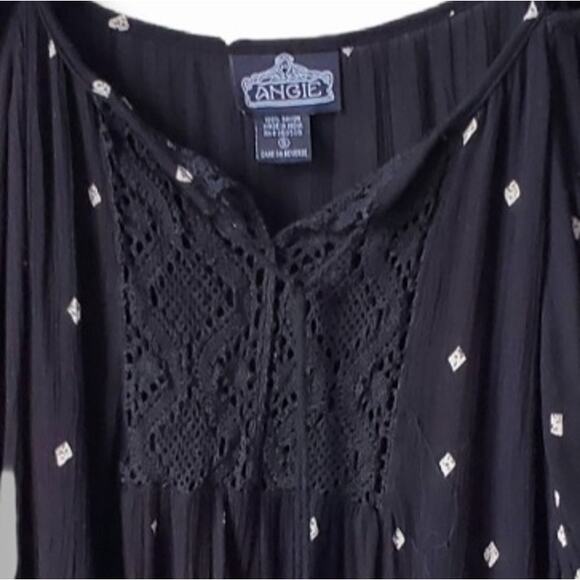 Angie Black Ivory Boho Off Shoulder Top S Fairy Hippie Gypsy Whimsy Renfair - Picture 2 of 9